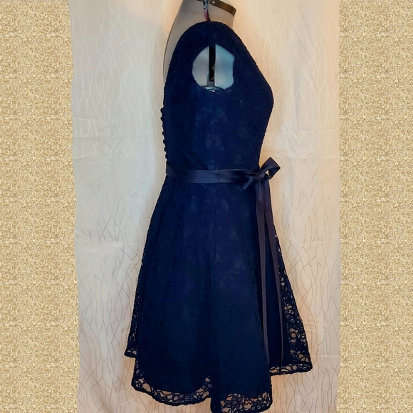 Morilee Navy Knee Length Lace Bridesmaid Dress - Picture 7 of 9